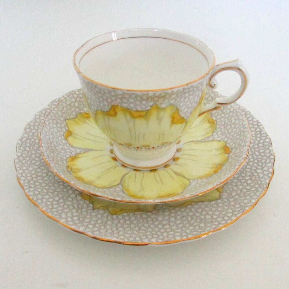 Vintage Tuscan Teacup trio set, Yellow Flower (Lot 1) SMALL CRACK & MARK